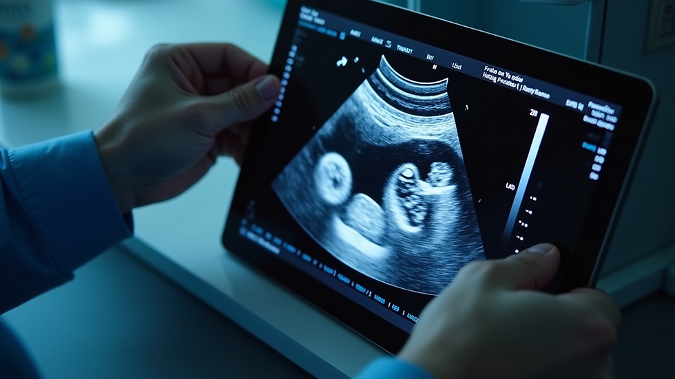 High angle view of a 3D ultrasound image on a screen