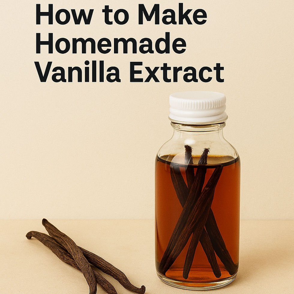 Glass bottle filled with homemade vanilla extract and submerged vanilla beans, with text that reads 'How to Make Homemade Vanilla Extract'.