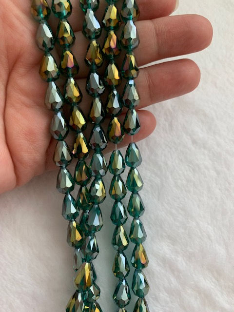 Thumbnail: 10x7mm Marine Metallic Teal Czech Glass Fire Polished Tear Drops