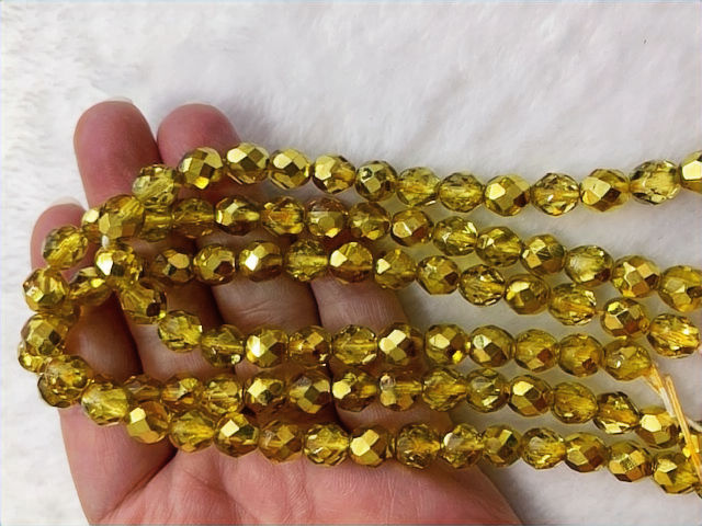Thumbnail: 8mm Citron Metallic Ice Czech Glass Fire Polished Round Bead