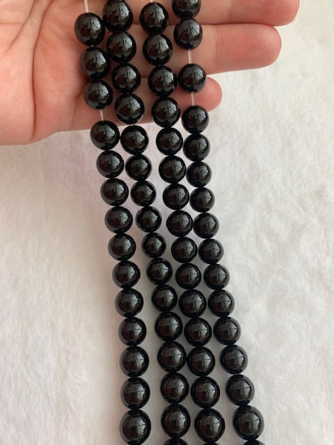 Thumbnail: Natural Black Onyx Round Beads Strands, Grade A, 10 mm