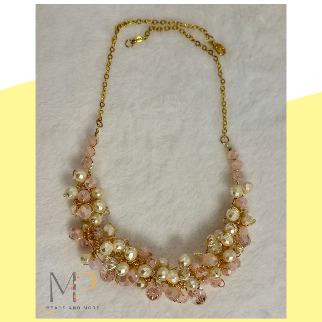 Pink and pearled Czech glass wire necklace set!