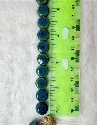 Thumbnail: Blue Handmade Porcelain Beads, Antique Glazed Porcelain, Flat Round, 12x7 mm