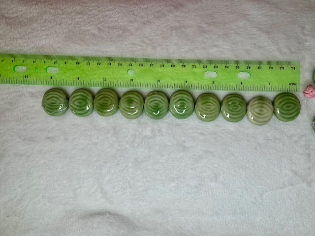 Thumbnail: Handmade Porcelain Beads, Bright Glazed Porcelain, Flat Round, Light Green