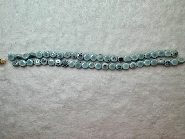 Thumbnail: Handmade Porcelain Beads, Fancy Antique Glazed Porcelain, Oval, Light Sky Blue