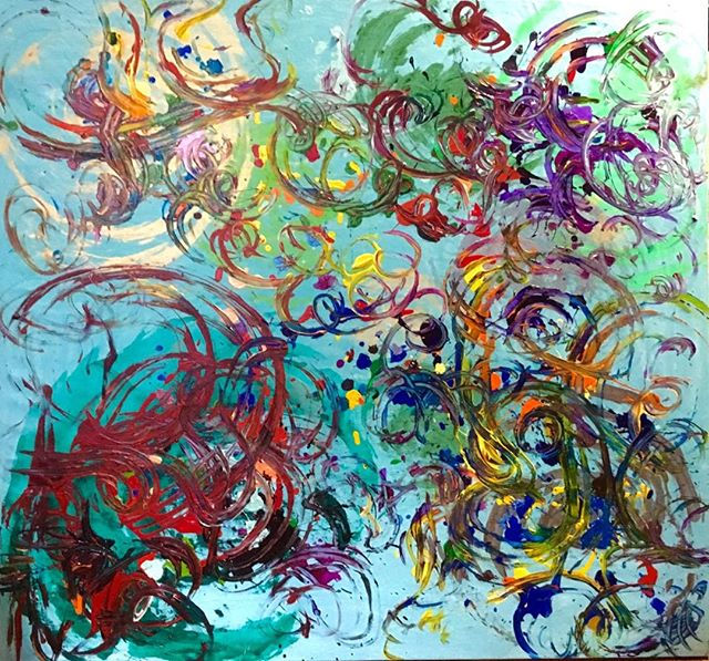 Rainbow-mint Phoenix, 58 x 54 inches, Acrylic on canvas