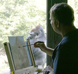 Al painting Ernie the gorilla. He posde for me for over an hour. He is incredibly intelligent.