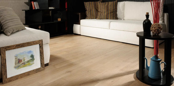 Relaxed Lounge with Pastel Engineered Hardwood Flooring