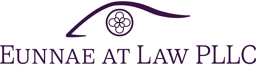 Stylized purple right eye with decorative pupil above the words Eunnae at Law