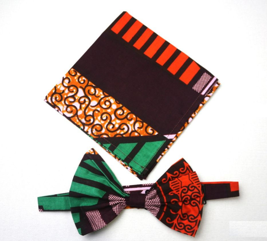 Miniature : 2 Pièces  Nœud Papillon + Pochette Assortis Style Africain Cire en 5
