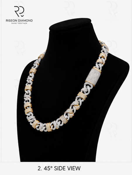 Miniatura: Premium Cuban link necklace pavé set lab grown diamonds two tone gold finish se