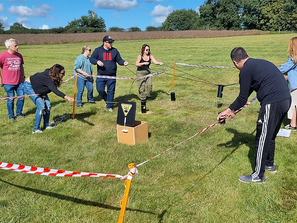 Group doing team challenge exercises