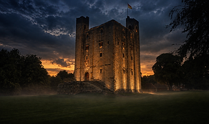 Hedingham Castle exterior, dusk, dramatic sky, atmospheric_