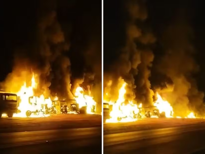 Incêndio destrói caminhões e máquinas usados na duplicação da BR-153