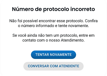 Protótipo - Mensagem de erro: número de protocolo incorreto