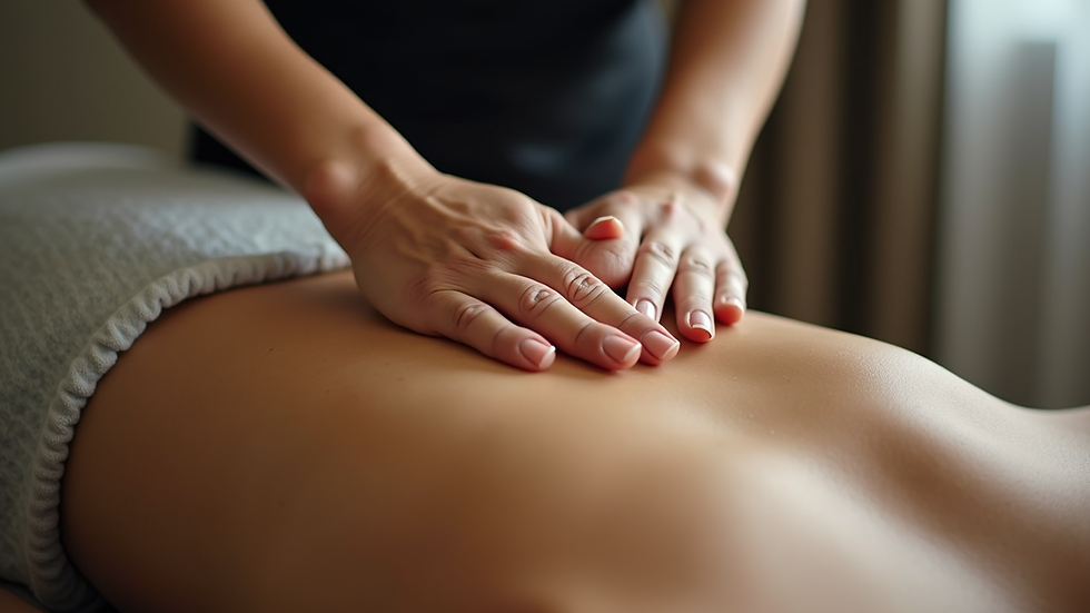 Close-up view of massage therapist applying oil on athlete's back