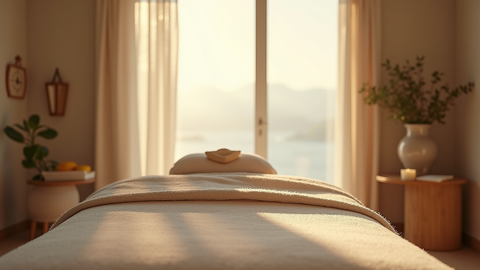 High angle view of peaceful massage therapy space with natural light
