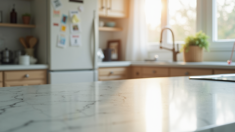 Close-up view of a sparkling clean kitchen counter