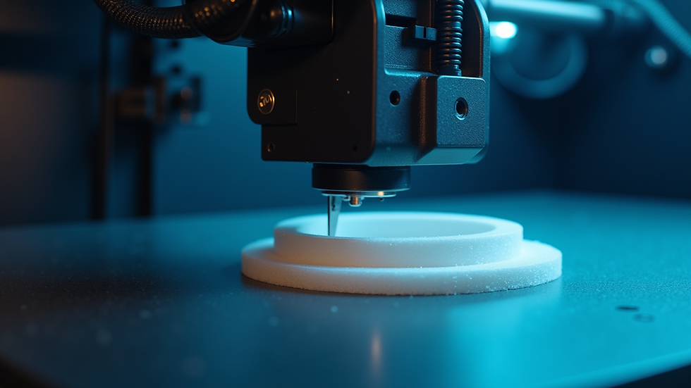 Eye-level view of a 3D printer creating a custom part