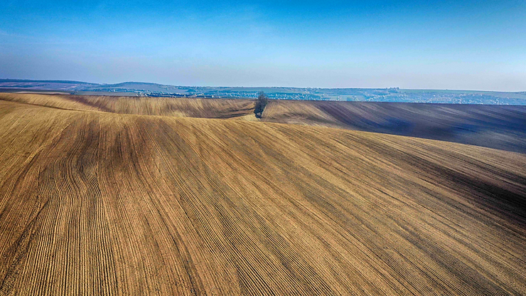 An aerial view of the fields of Moravia during winter