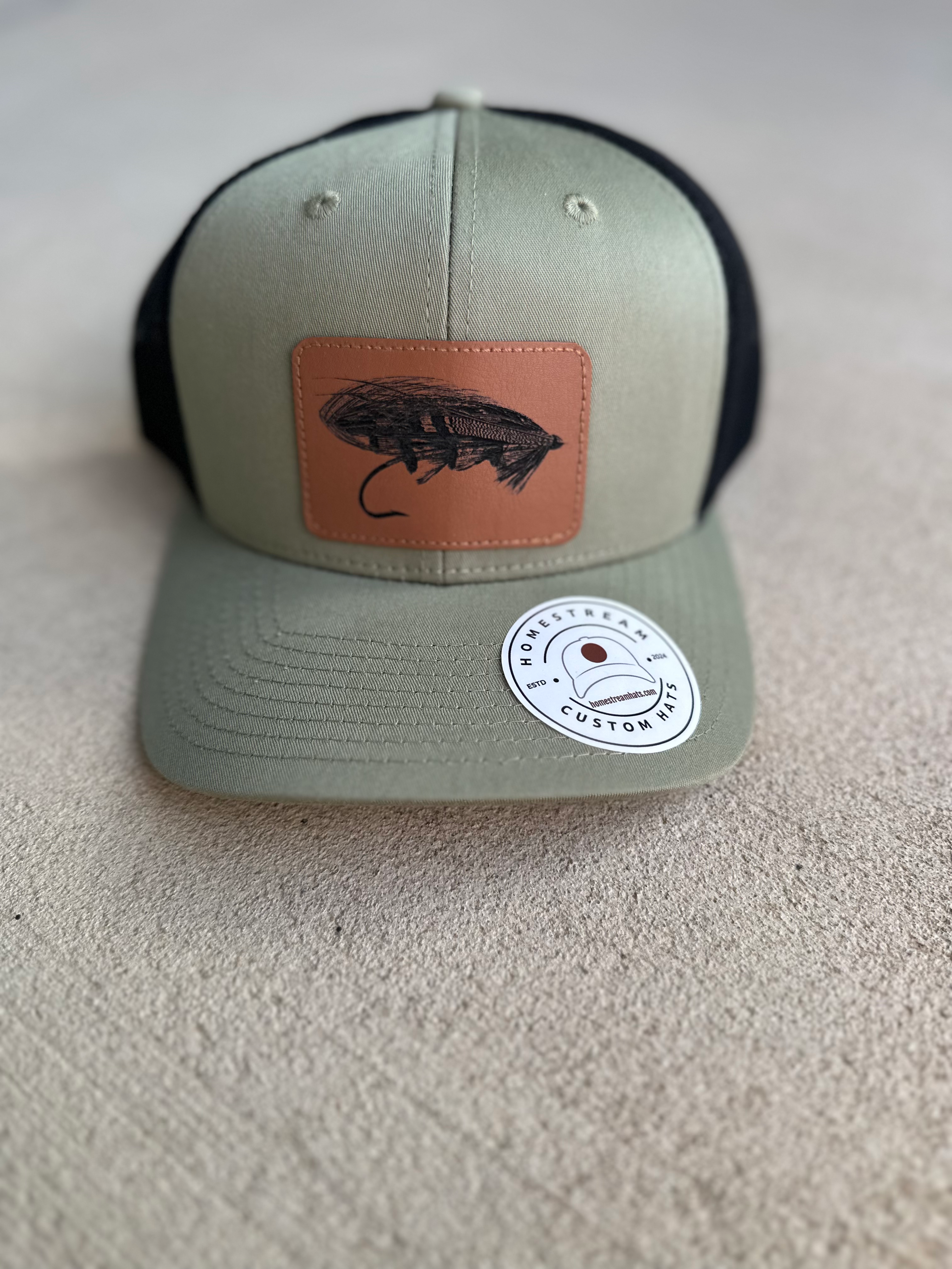 Ready to ship fly fishing hat with bold fish patch – Homestream Hats collection