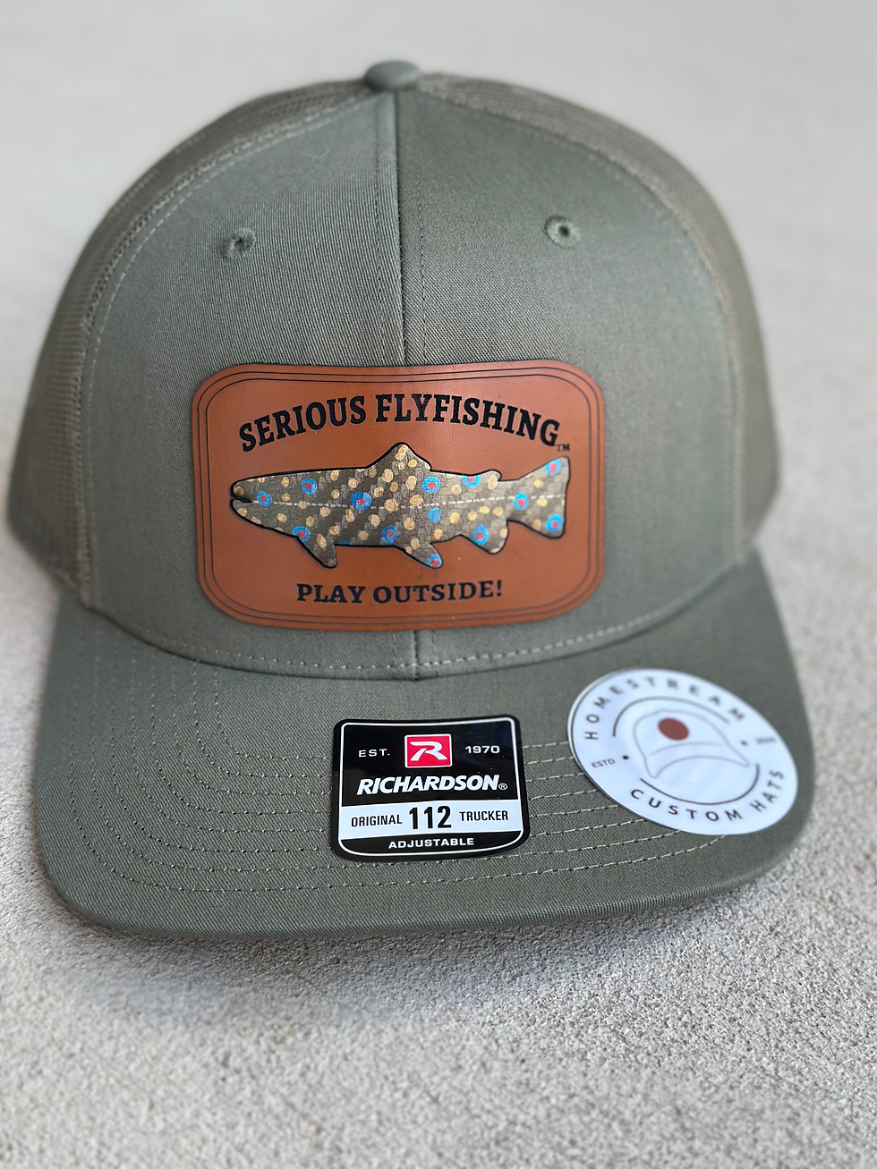 Ready to ship fly fishing hat with bold fish patch – Homestream Hats collection