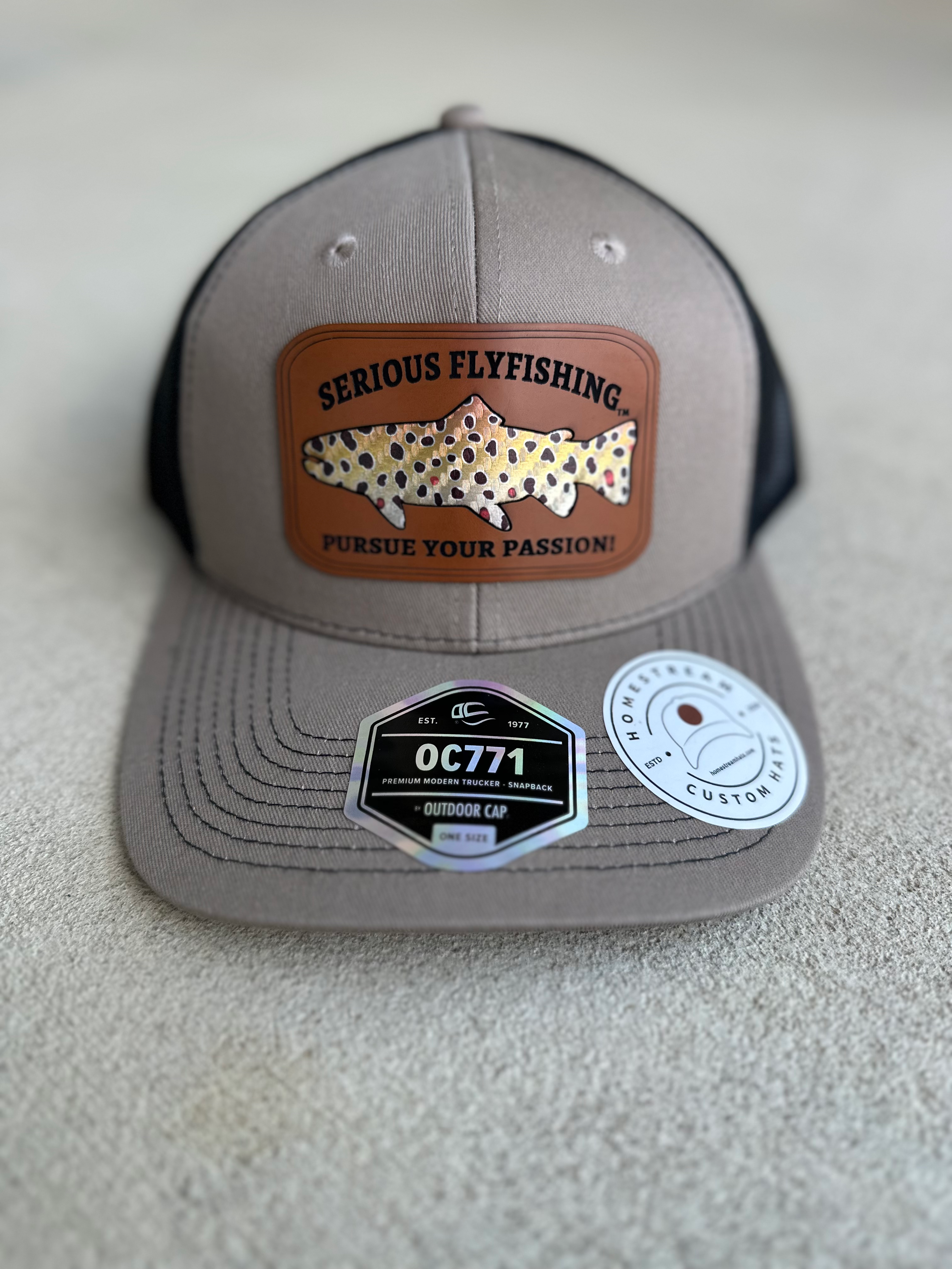 Ready to ship fly fishing hat with bold fish patch – Homestream Hats collection