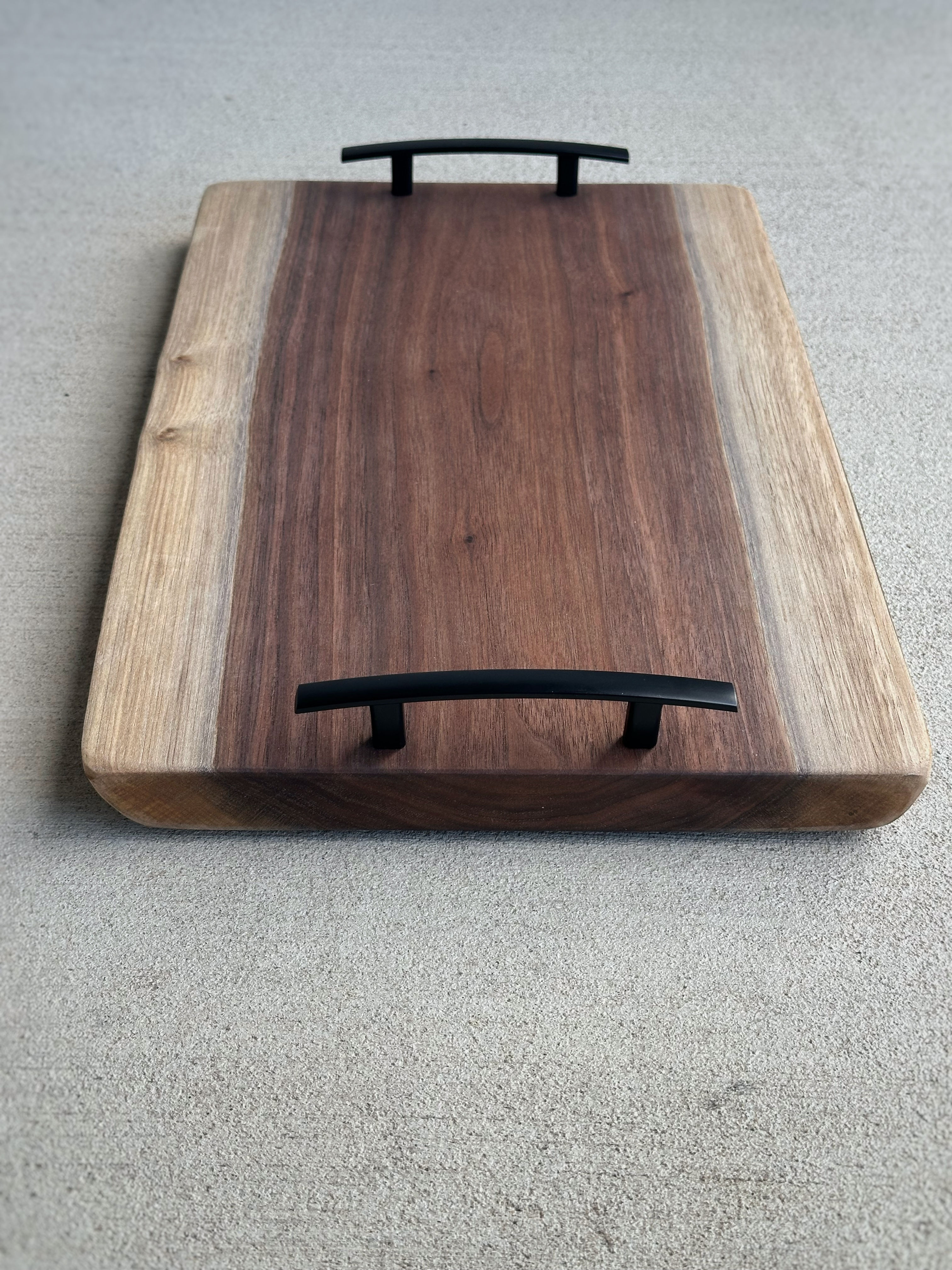 Walnut Charcuterie Board Black Modern Handles