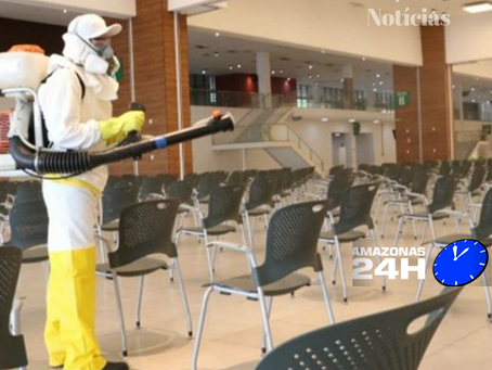 Centro de Convenções Vasco Vasques recebe serviço de sanitização para mutirão de Vacinação