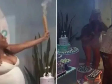 VEJA O VÍDEO: Vestido de grávida pega fogo durante chá de revelação