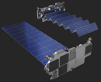 StarLink satellite deploying and fully deployed