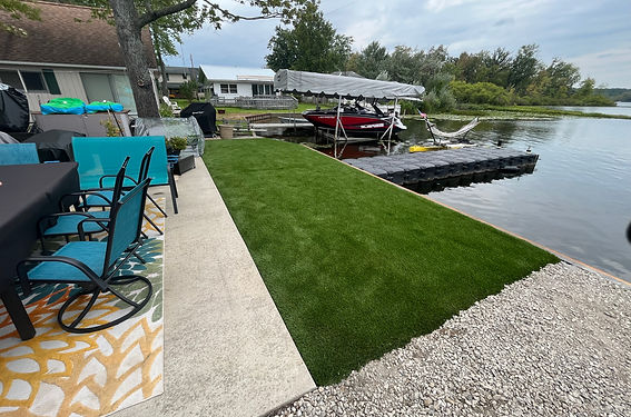 Synthetic Turf by the lake in Michigan, Lake Turfgrass, Turfgrass istallation company near me in Michigan