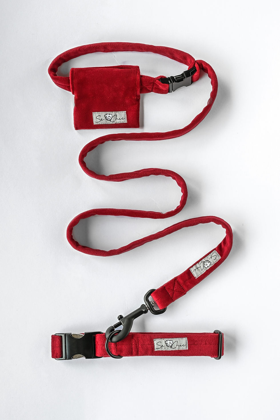 Miniaturbild: Set︱Leine, Halsband & Taschl 'rot'