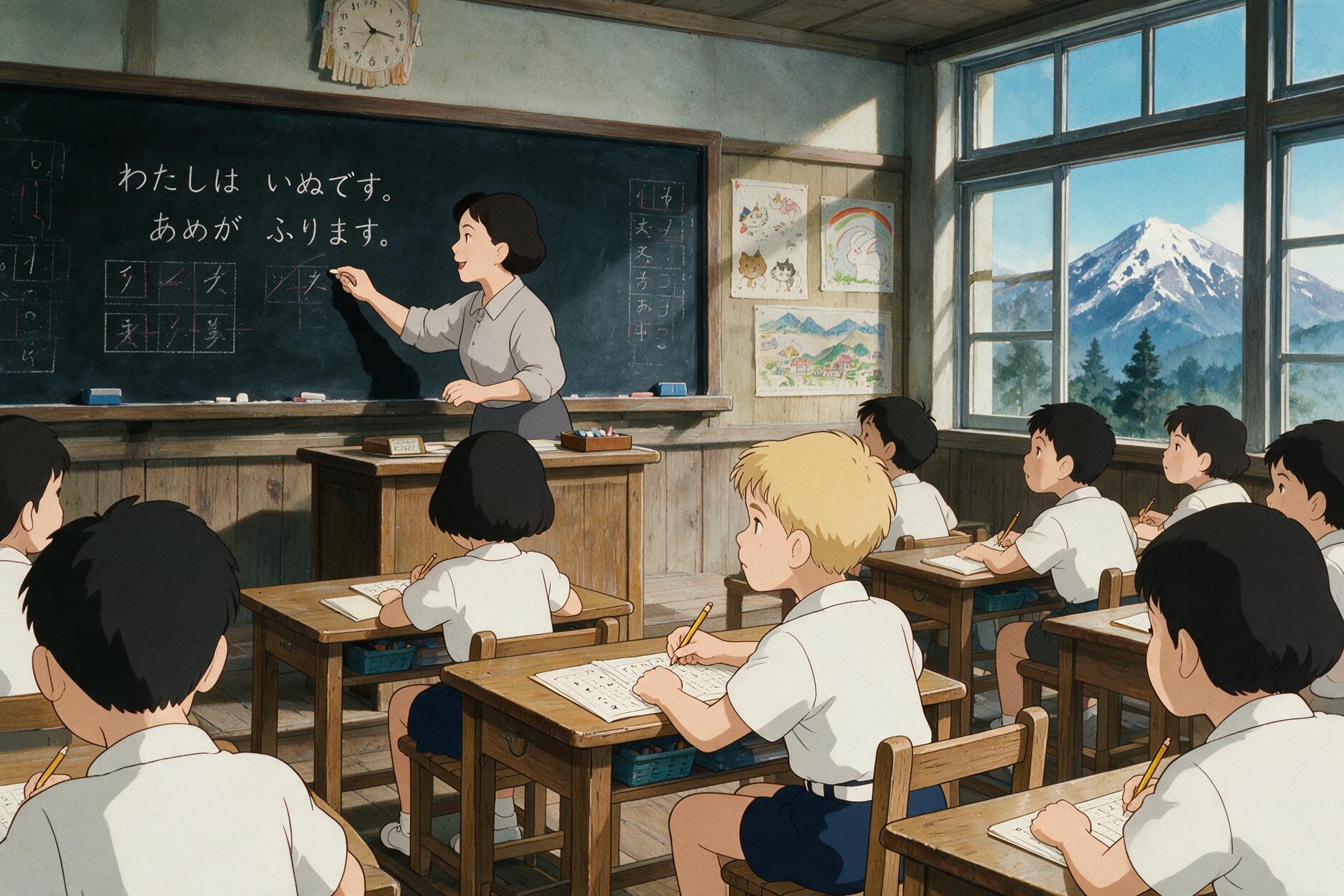 Kim attending Japanese primary school, learning kanji, japanese clture, manners and does and donts.