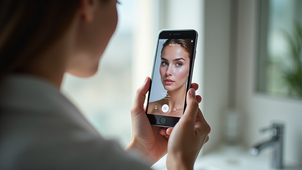 Close-up view of a smartphone displaying a skin analysis app