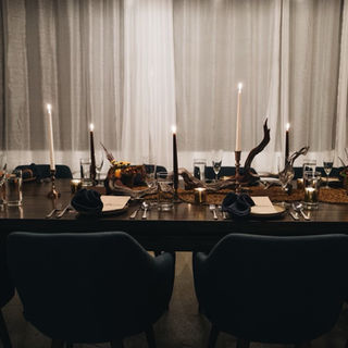 Onsite Dinner: Floral, table design, and service by RLM Events and Design.