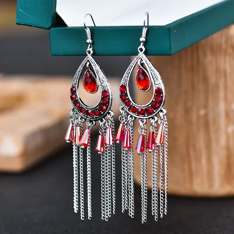 Thumbnail: Multi-Layered Long-Style Chain Tassel Earrings — Stylish Teardrop-Shaped Alloy J