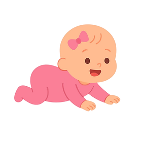 איור של תינוקת עומדת על ברכיים וידיים