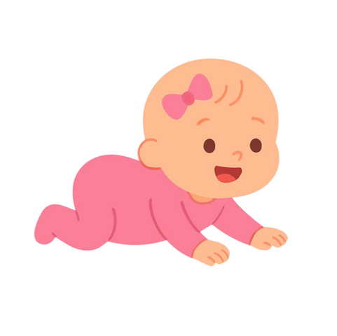 איור של תינוקת עומדת על ברכיים וידיים