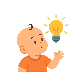 איור של תינוק מסתכל ע ל מנורה