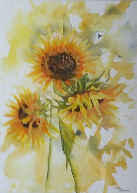 Watercolour painting of sunflowers