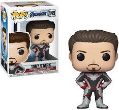 Funko Pop of Tony Stark, Avengers 445, in a dynamic pose.