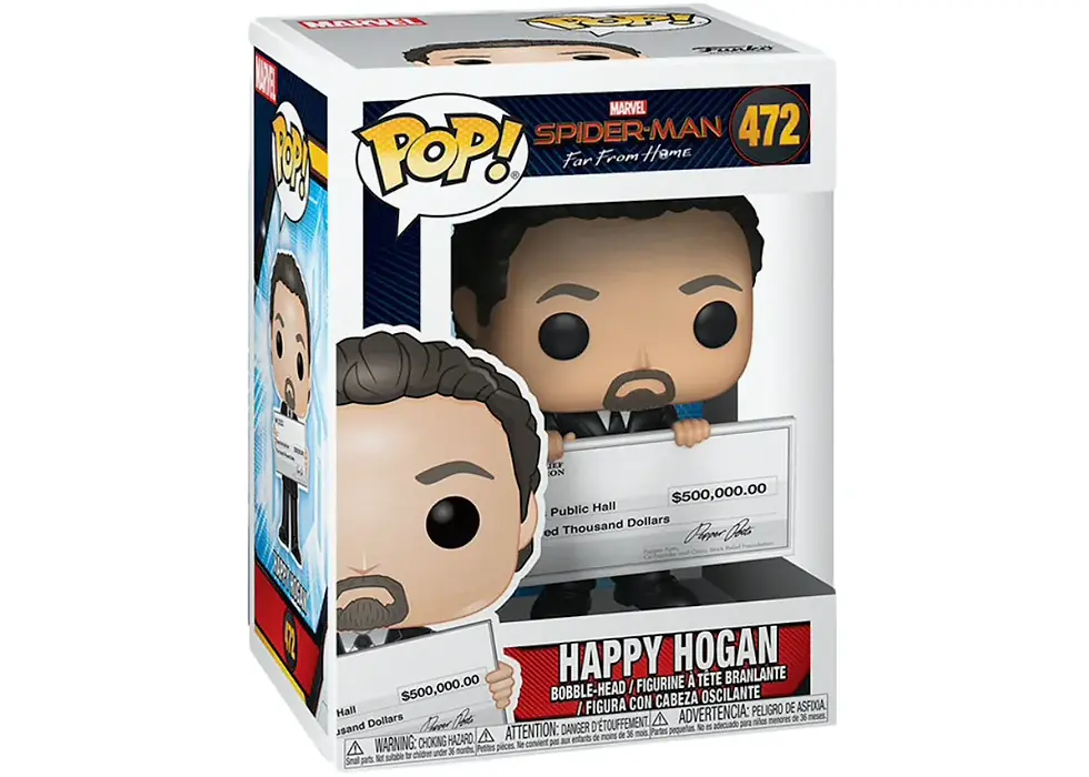 Funko Pop! POP! Spider-Man Happy Hogan figure holding a check.
