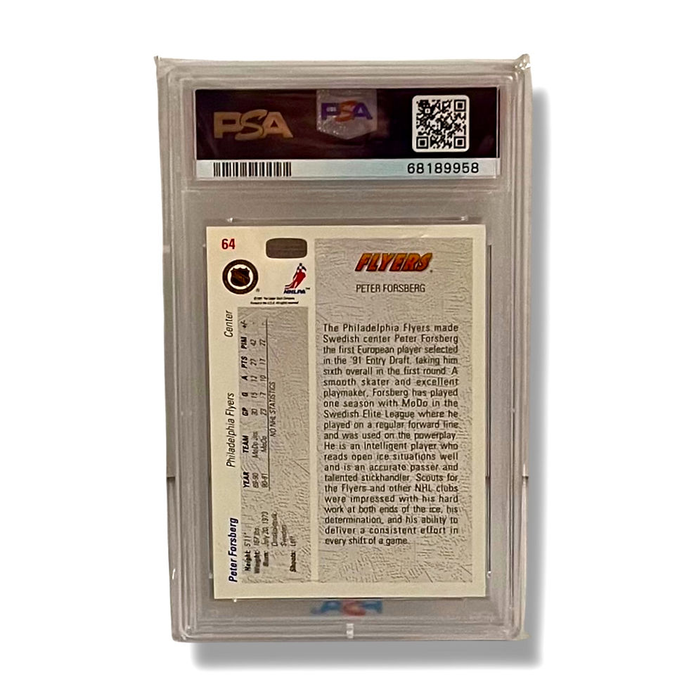 PSA graded baseball card back with text visible in clear plastic case