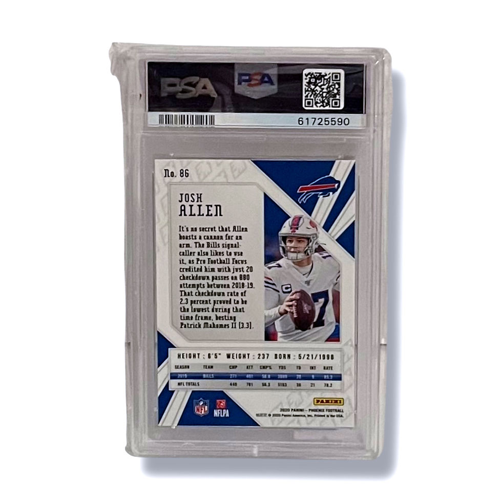 Josh Allen football card in a PSA holder with visible details and text.