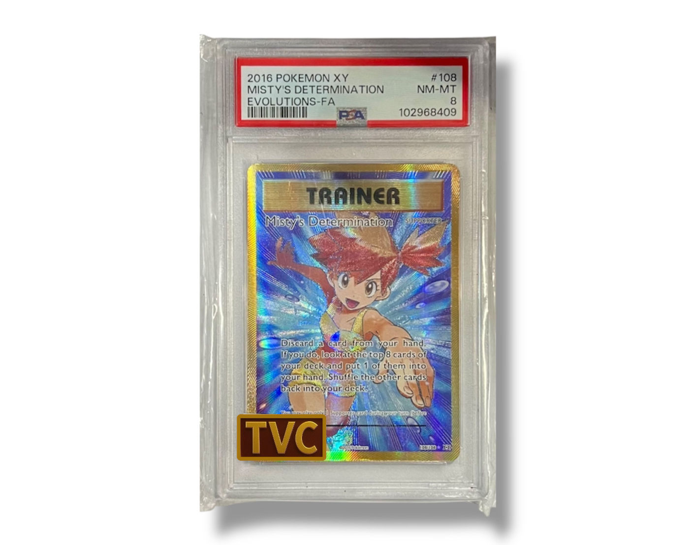Misty Pokémon Trainer card in PSA case, TVC label, 2021 #005 Pikachu card.