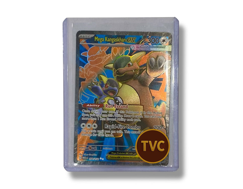 Pokemon card in a case with text and TVC logo visible.