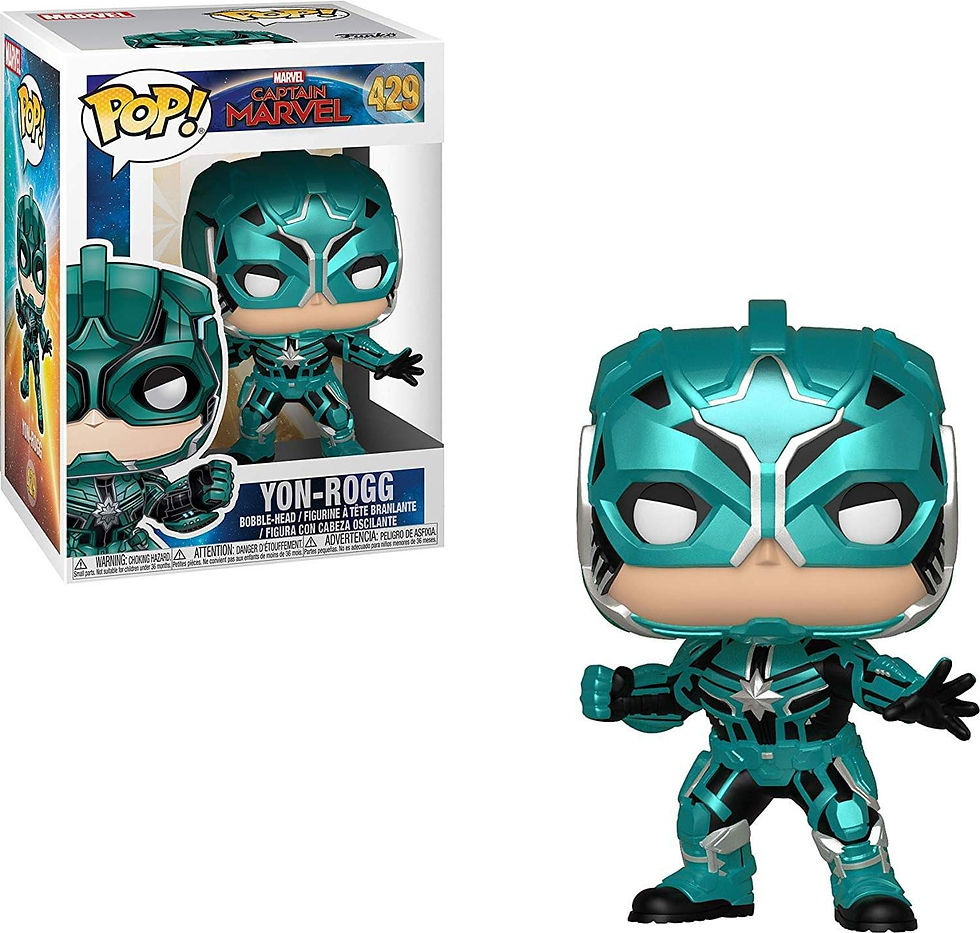 Funko Pop of Marvel's Captain Marvel figure in a teal action pose.