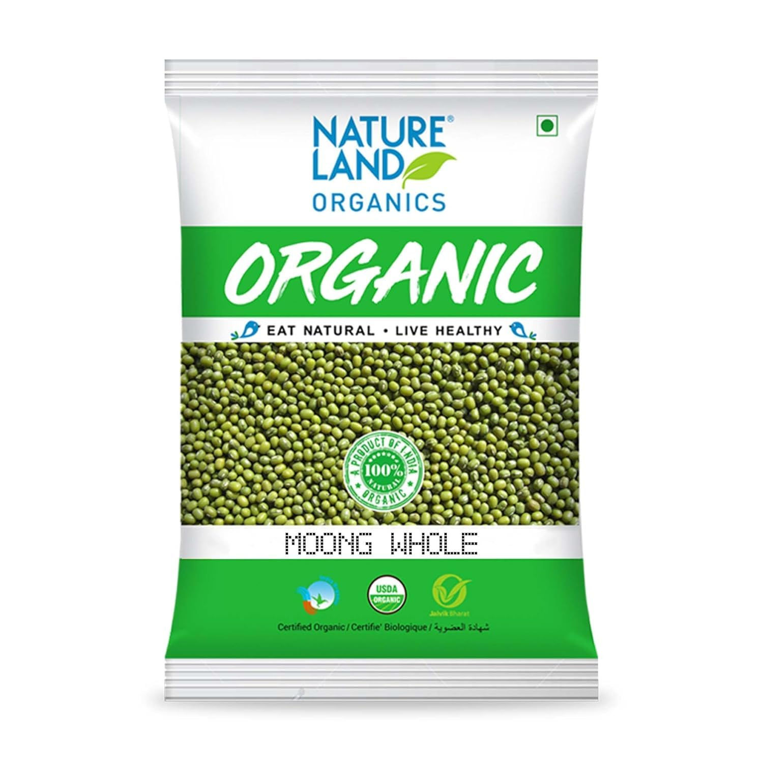 Natureland Organics Moong Sabut/ Whole Daal Pouch, 500 g