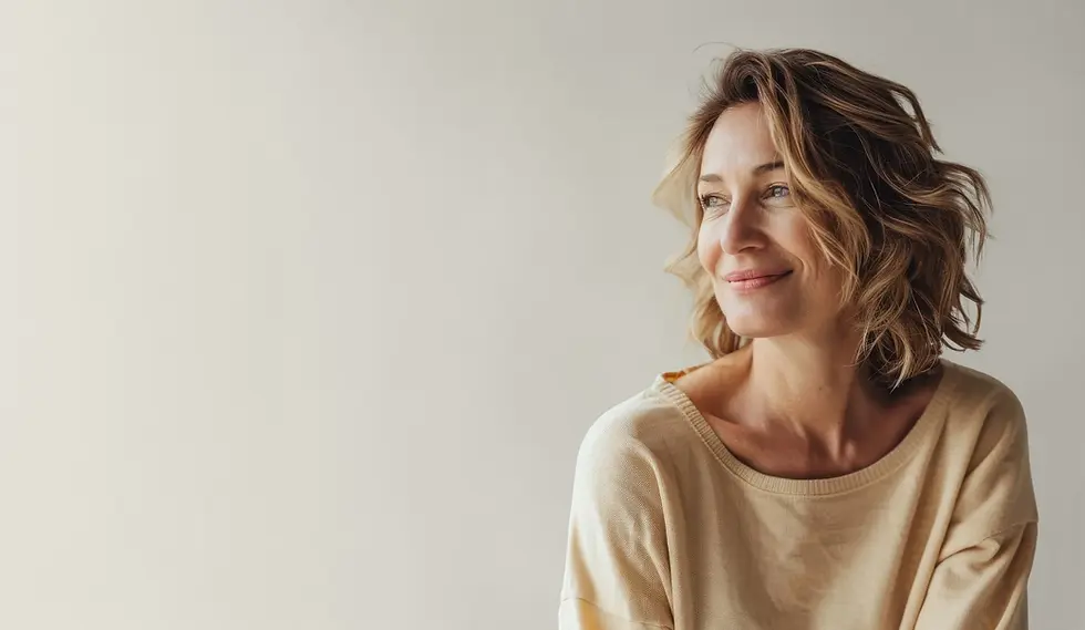 Smiling woman looking away, Midlife Rx